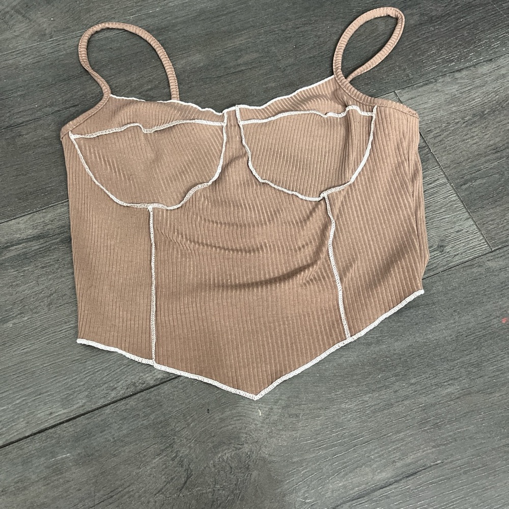 Brown Ribbed Women's Top